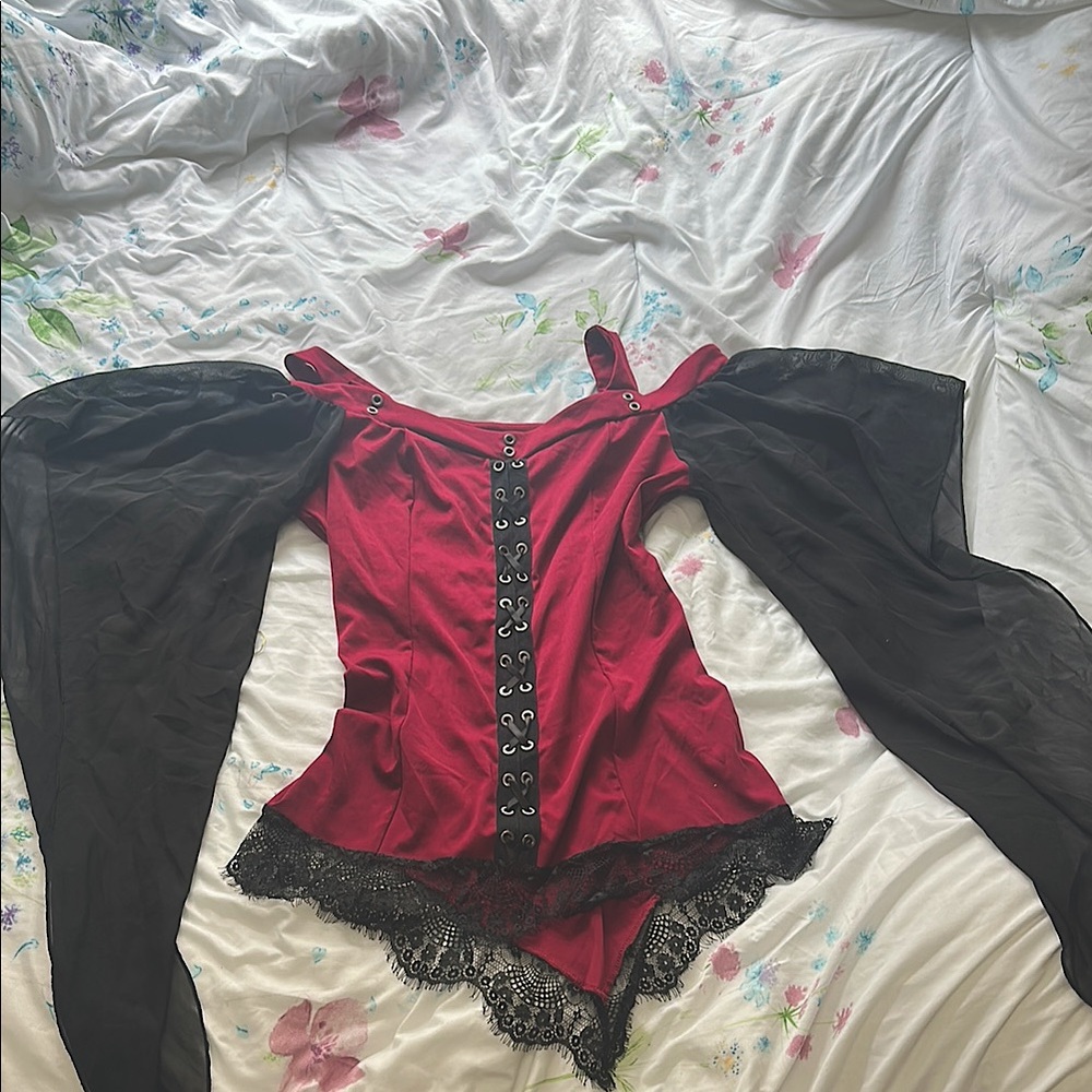 Red and Black Lace Gothic Flowy Top/Dress